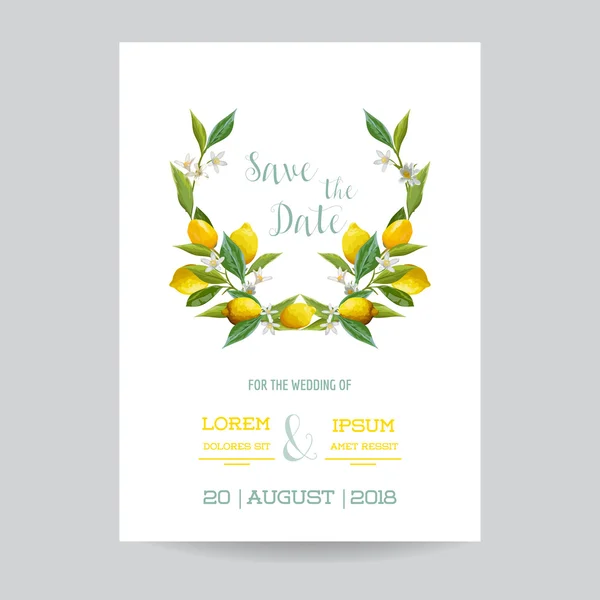 Guardar la fecha - Conjunto de tarjetas de felicitación o invitación a la boda - Tema de limón - en vector — Vector de stock