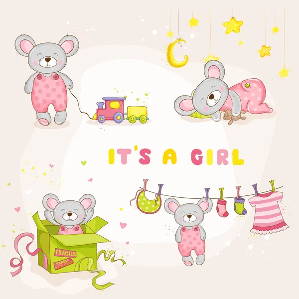 Set di Baby Mouse - per Baby Shower o Arrival Card - in vettore — Vettoriale Stock