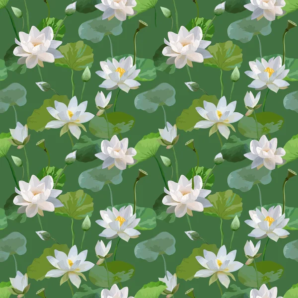 Vintage Waterlily Flowers in Watercolor Style. Seamless Background Pattern in Vector — Stock Vector
