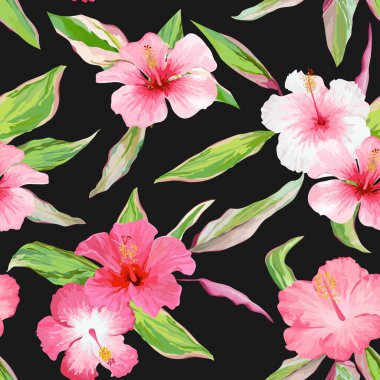 Tropikal yaprak ve çiçek arka plan. Dikişsiz desen vektör