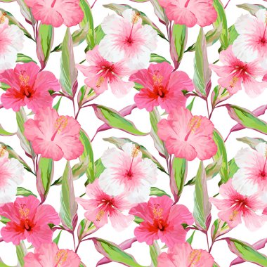 Tropikal Çiçekler ve Yapraklar Arka Plan. Kusursuz Desen. Vektör