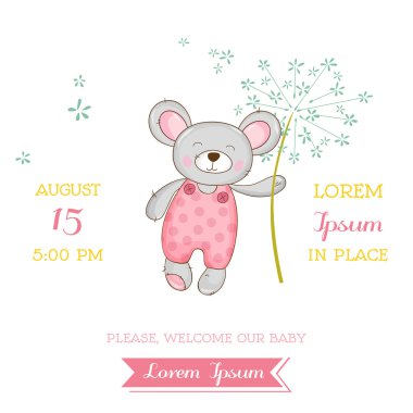 Baby Shower veya Arrival Card - Baby Mouse Girl - vektör