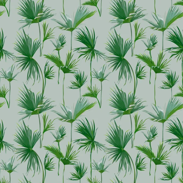 シームレスな熱帯ヤシの葉の背景。エキゾチックな夏のテクスチャ - デザイン用、スクラップブック - ベクトルで — ストックベクタ