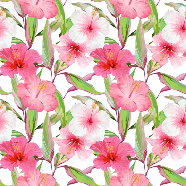 Tropikal Çiçekler ve Yapraklar Arka Plan. Kusursuz Desen. Vektör