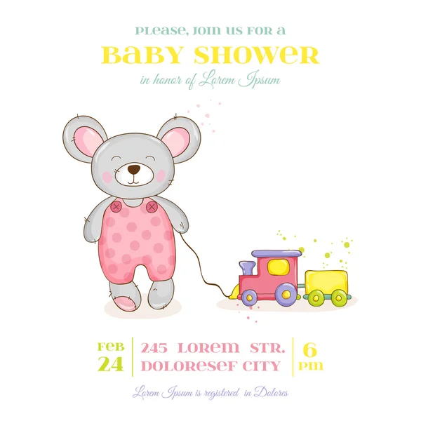 Baby shower eller ankomst kort-baby Mouse Girl-in Vector — Stock vektor