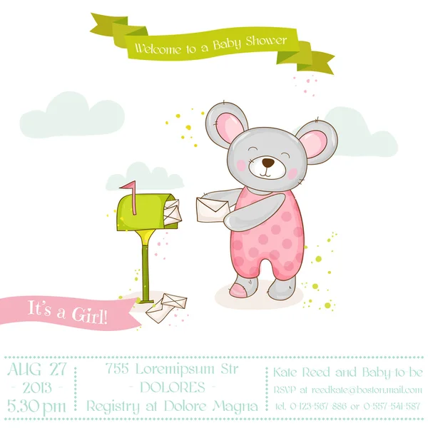 Baby Shower o tarjeta de llegada - Baby Mouse Girl - en el vector — Archivo Imágenes Vectoriales
