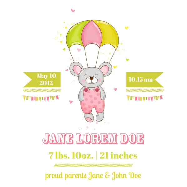 Baby shower eller ankomst kort-baby Mouse Girl-in Vector — Stock vektor