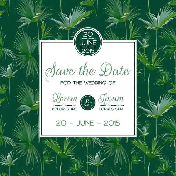 Einladungs- / Gratulationskartenset - für Hochzeit, Babydusche - Thema tropische Palmen - im Vektor — Stockvektor