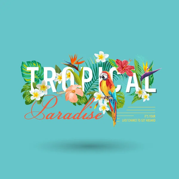 Grafica Tropical Bird and Flowers - per t-shirt, moda, stampe - in vettoriale — Vettoriale Stock