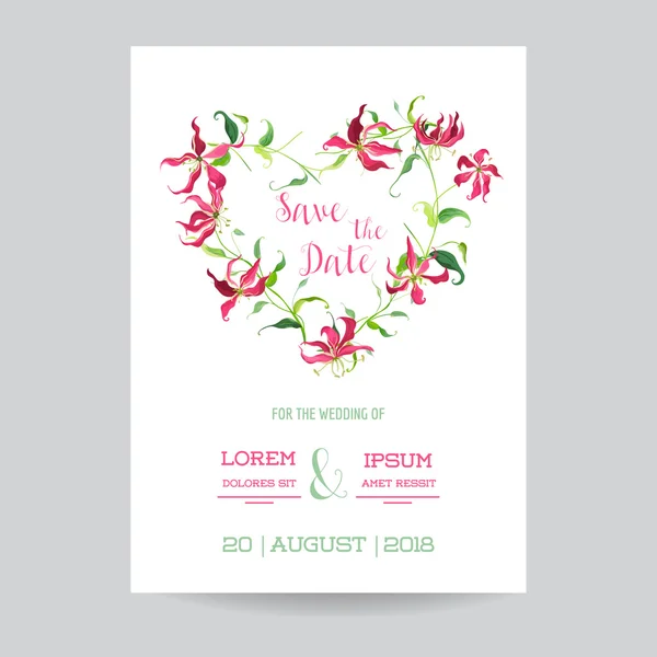 Guardar la fecha - Conjunto de tarjetas de felicitación o invitación a la boda - Tema de la flor tropical - en vector — Vector de stock