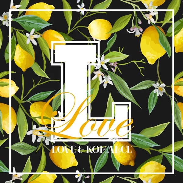 ヴィンテージ レモン、葉と花のグラフィック デザイン - t シャツ、ファッション、版画 - ベクトル — ストックベクタ