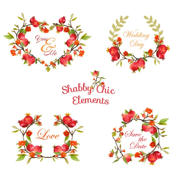 Pomegranates Floral Banners and Tags - for your design and scrapbook - in vector — Stock Vector