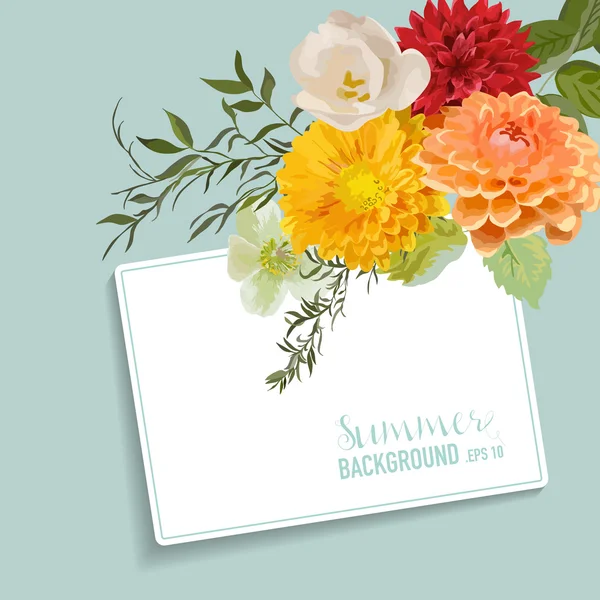 Vintage blommig kort med en tagg för din Text - färgglada blommor Grafisk Design - i vector — Stock vektor