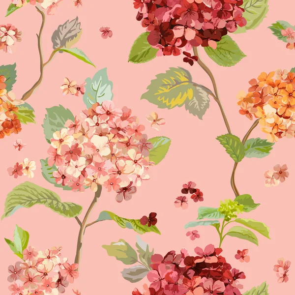 Vintage flowers - floraler Hortensienhintergrund - nahtloses Muster für Design, Druck, Textil, Sammelalbum - im Vektor — Stockvektor