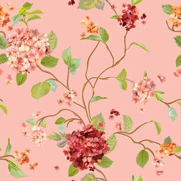 Vintage blommor - blommig Hortensia bakgrund - sömlösa mönster för Design, Print, textil, Scrapbook - i vektor — Stock vektor