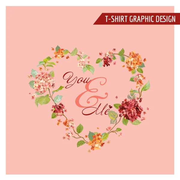 Hortensia Vintage bloemen grafisch ontwerp - voor kaart, T-shirt, Fashion, prenten - in Vector — Stockvector