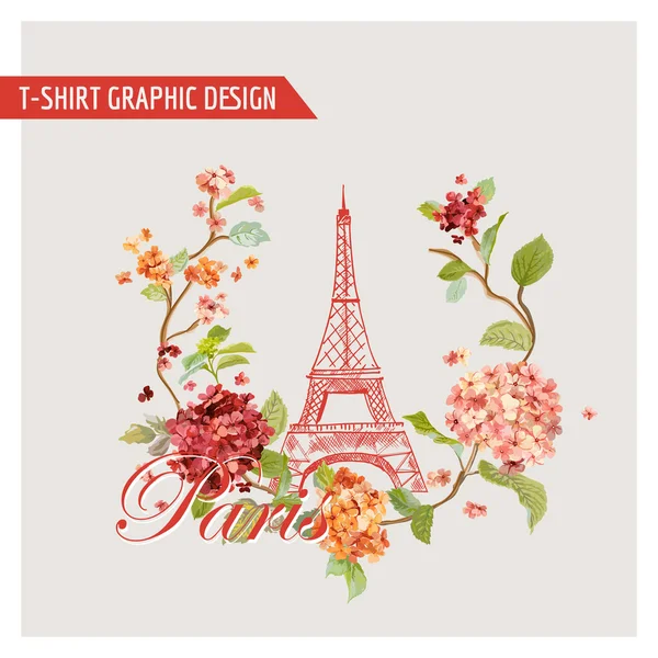 Floral Paris Graphic Design - for T-shirt, Fashion, Background, Prints - in vector — Stock Vector