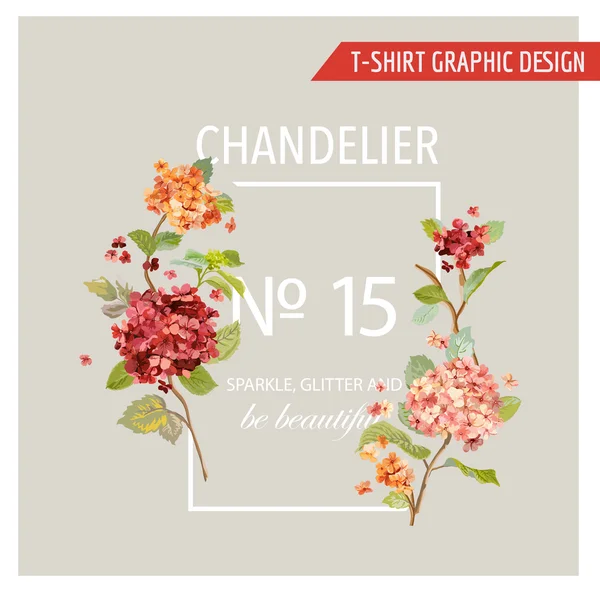 Diseño Gráfico Floral Vintage - para Camisetas, Moda, Estampados - en Vector — Vector de stock