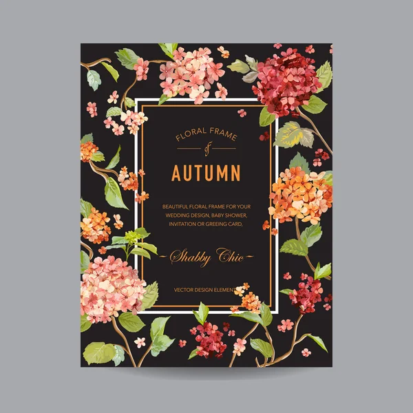 Винтажная цветочная рамка - Осенние цветы гортензии - для приглашения, свадьбы, детской душевой карты - в векторе — стоковый вектор