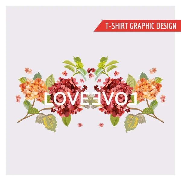 花卉的霍滕西亚卡图形设计-t 恤、 时尚，版画-向量中 — 图库矢量图片