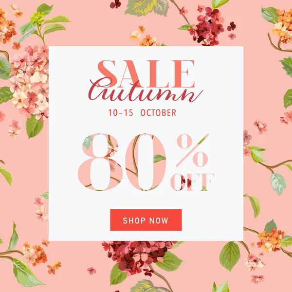 Bannière d'hortensie florale de vente d'automne - pour affiche de réduction, vente de mode, offre du marché - dans le vecteur — Image vectorielle
