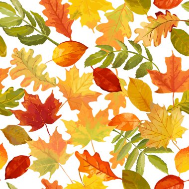 Renkli Sonbahar Yaprakları Arka Plan - Dikişsiz Desen - Suluboya Tarzı - Vektör 