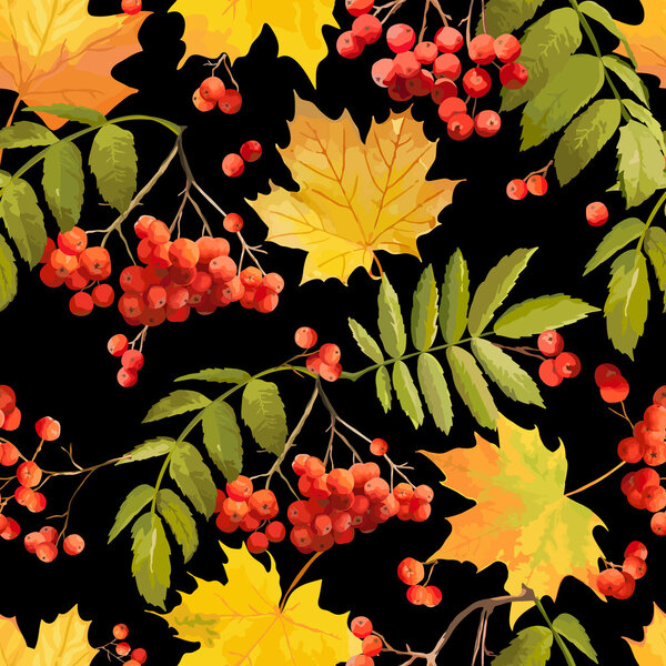 Colorful Autumn Leaves Background - Seamless Pattern - in Watercolor Style - Vector 