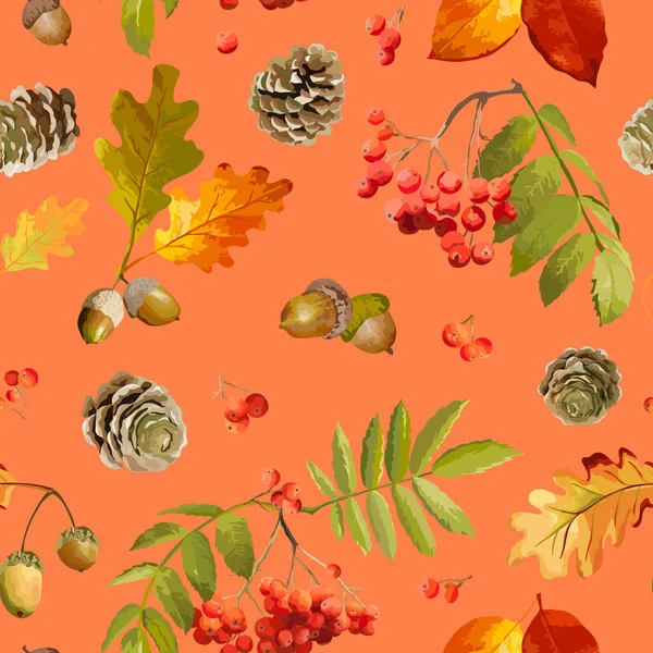 Colorful Autumn Leaves Background - Seamless Pattern - in Watercolor Style - Vector — Stock Vector