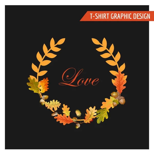 复古秋季花卉平面设计 - 用于卡片、T 恤、时尚、印花 - 矢量图 — 图库矢量图片