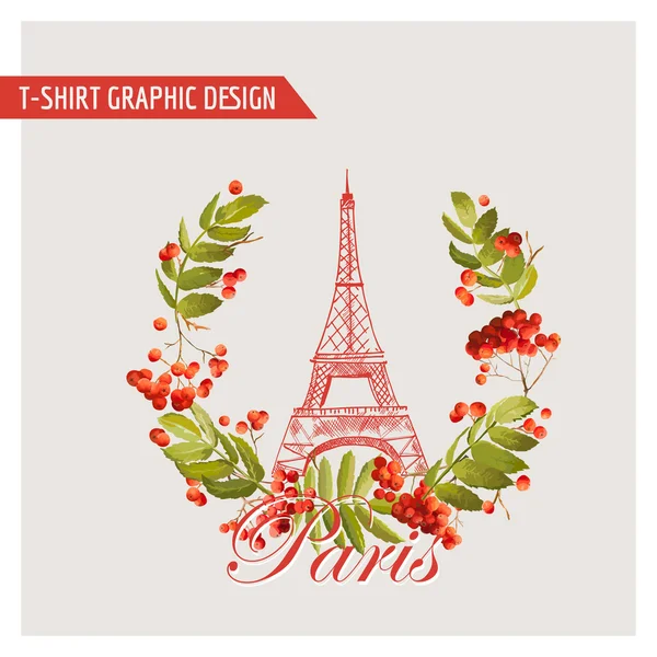 Floral Paris Graphic Design - per maglietta, moda, sfondo, stampe - in vettoriale — Vettoriale Stock