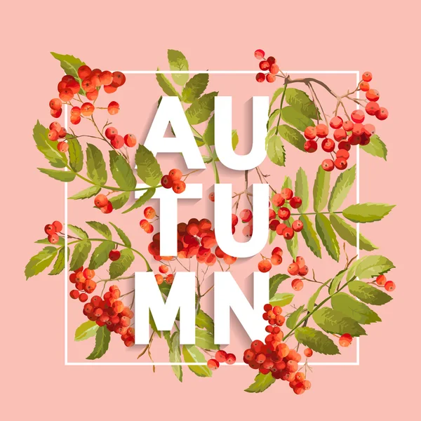 Rowanberry Floral Background. Autumn Design in Vector. T-shirt Fashion Graphic. — Stock Vector