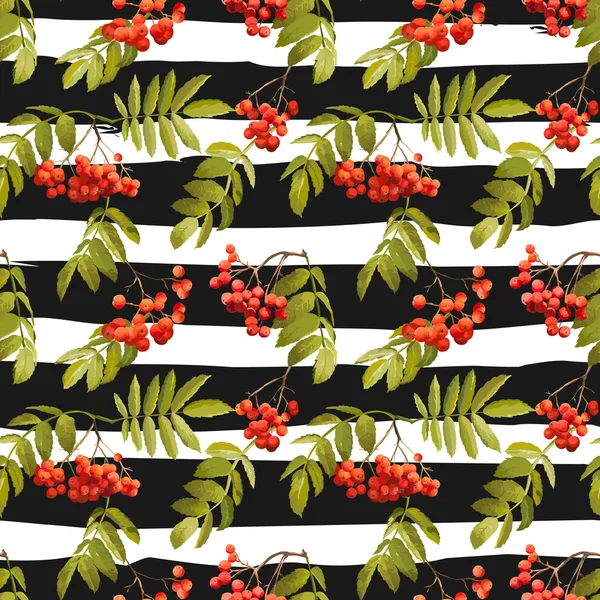 Otoño Rowan fondo de la baya - Patrón sin costura Vintage - para el diseño, textil, impresión - en vector — Vector de stock