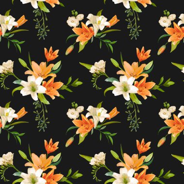 Bahar Lily Çiçek Arka Planlar - Dikişsiz Çiçek Desen - vektör olarak