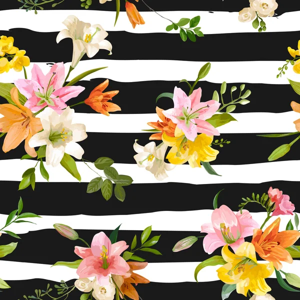 Primavera Giglio Fiori Sfondi - Seamless Pattern floreale - in vettore — Vettoriale Stock