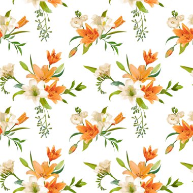 Bahar Lily Çiçek Arka Planlar - Dikişsiz Çiçek Desen - vektör olarak