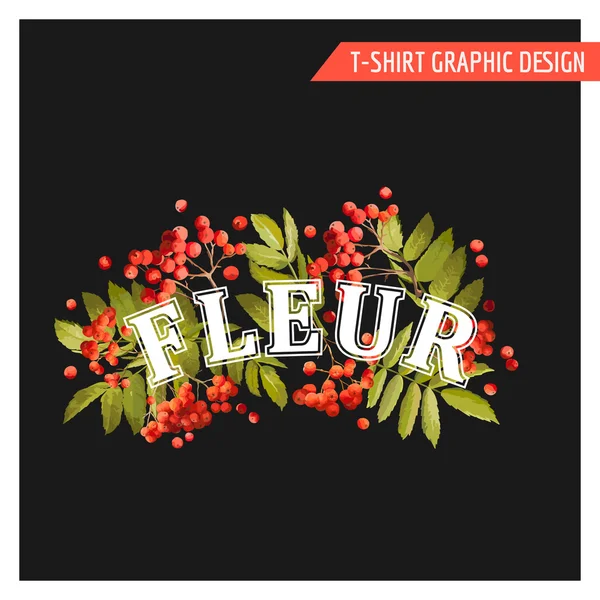 Diseño Gráfico Floral de Otoño Vintage - para Camisetas, Moda, Estampados - en Vector — Archivo Imágenes Vectoriales
