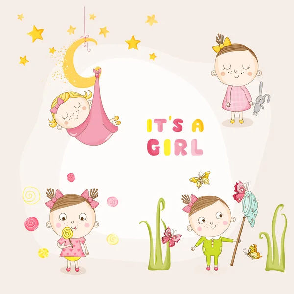 Set di Baby Girl - per Baby Shower o Arrival Card - in vettore — Vettoriale Stock