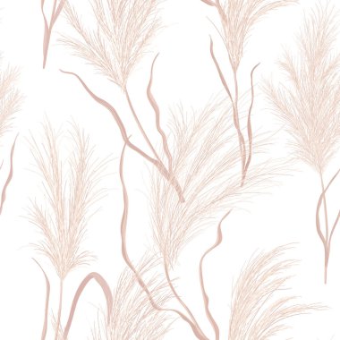 Dry pampas grass seamless vector pattern. Watercolor floral autumn background. Boho fall texture illustration clipart