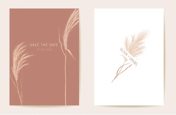 Svatební pozvánka pampas grass boho card. Podzimní vektor akvarelů. Botanické datum uložení — Stockový vektor