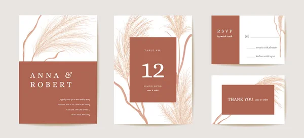 Aquarelle moderne invitation de mariage pampas herbe carte. Modèle botanique boho automne — Image vectorielle