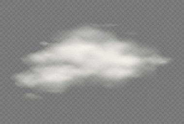 Gerçekçi vektör şeffaf izole bulut. Bulutlu, kabarık gökyüzü çizimi. Fırtına, yağmur bulutu efektleri