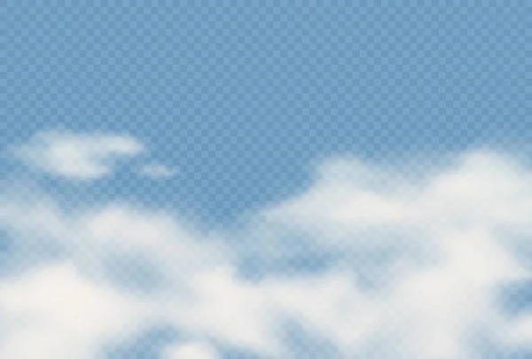 Vector fondo transparente realista con nubes. Nublado cielo esponjoso ilustración textura. Tormenta, efectos de nubes de lluvia — Vector de stock