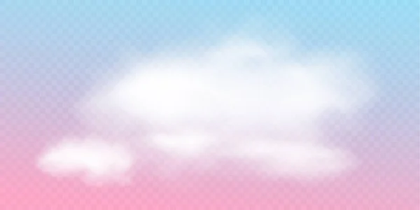 Cielo rosa pastel vector nube. Cielo realista transparente sueño cielo. Nublado esponjoso magia puesta del sol ilustración — Vector de stock