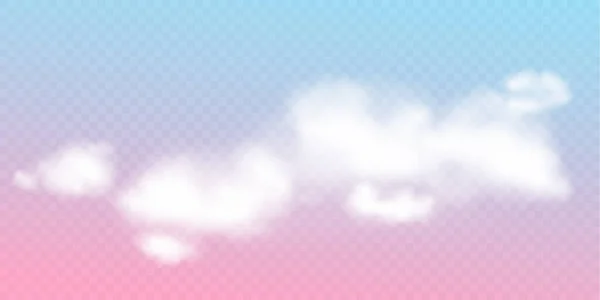 Cielo rosa pastel vector nube. Cielo realista transparente sueño cielo. Nublado esponjoso magia puesta del sol ilustración — Vector de stock