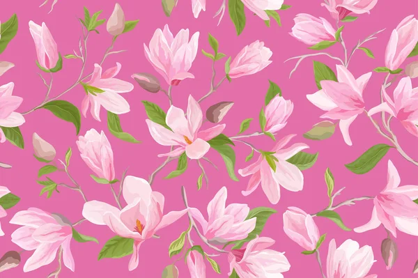 Patrón vectorial sin costura floral de magnolia acuarela. Magnolia flores, hojas, pétalos, fondo de flores — Vector de stock