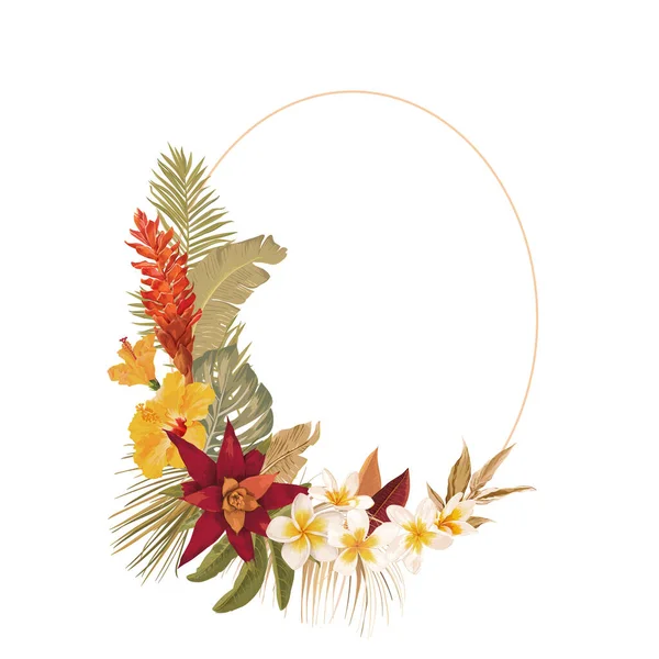 Floral wreath frame with watercolor dry tropical flowers, tropic palm leaves. Vector summer vintage orchid flower — Stockvektor