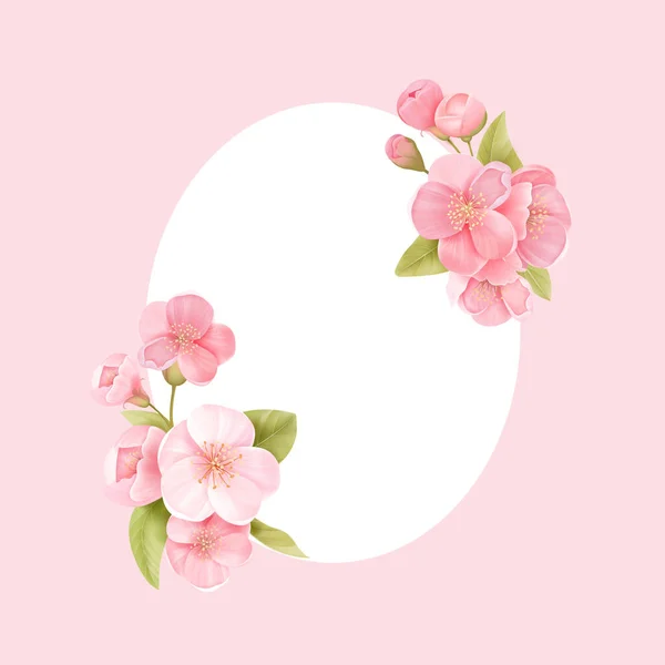 Sakura çiçekleri gerçekçi çiçek çerçeveli pankart. Kiraz çiçeği vektör düğün kartı tasarımı. Bahar çiçeği illüstrasyonu — Stok Vektör