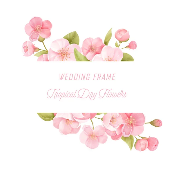 Sakura flores banner floral realista. Projeto de cartão de casamento vetorial de flor de cereja. Ilustração de flor de primavera — Vetor de Stock