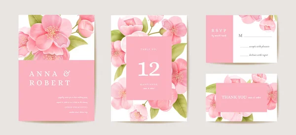 Düğün davetiyesi, klasik sakura botanik tarihi kaydet. Çiçek ve yaprakların tasarım şablonu — Stok Vektör
