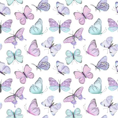 Kusursuz vektör kelebek suluboya deseni. Vintage uçan böcek yaz arkaplanı. Renkli doku